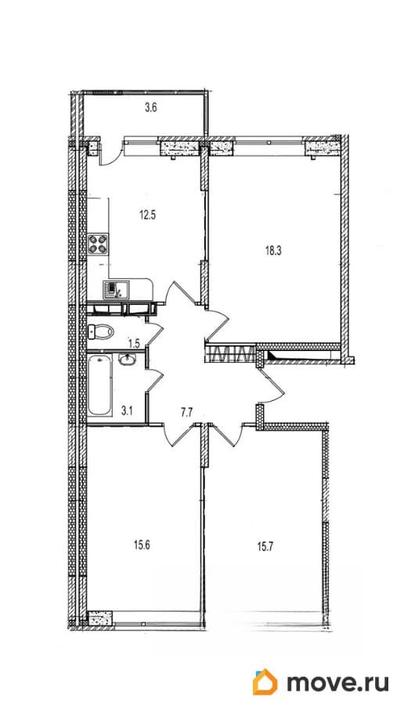 3-комн. квартира, 78.2 м&sup2;