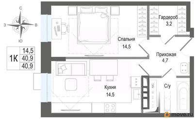 1-комн. квартира, 40.9 м&sup2;