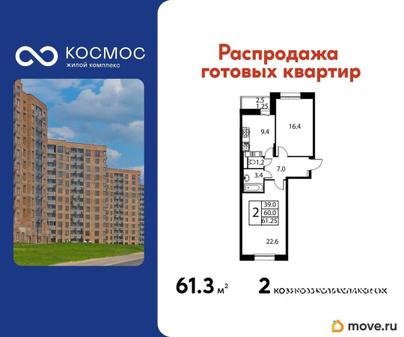 2-комн. квартира, 61.25 м&sup2;