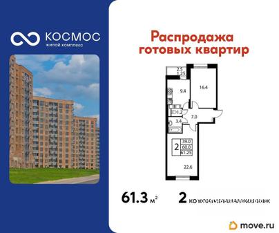 2-комн. квартира, 61.25 м&sup2;