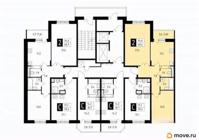 2-комн. квартира, 60.7 м&sup2;