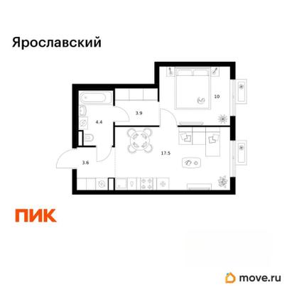 1-комн. квартира, 39.4 м&sup2;