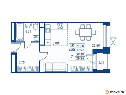 студия, 37.52 м&sup2;