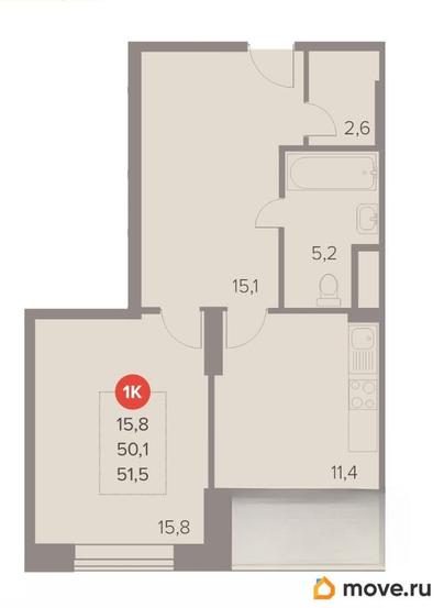 1-комн. квартира, 51.9 м&sup2;