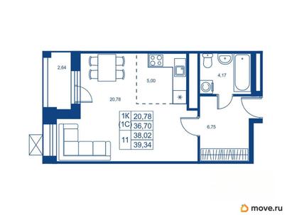 студия, 36.7 м&sup2;