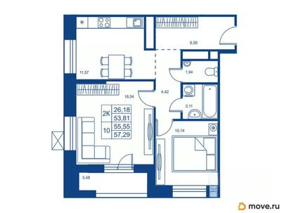 2-комн. квартира, 53.81 м&sup2;