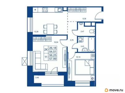 2-комн. квартира, 54.51 м&sup2;