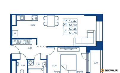 1-комн. квартира, 51.1 м&sup2;
