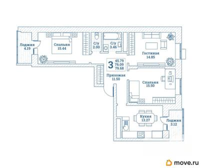 3-комн. квартира, 80 м&sup2;