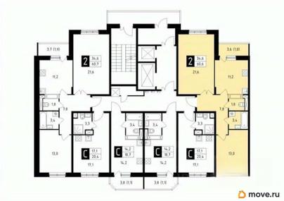 2-комн. квартира, 60.7 м&sup2;