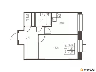 1-комн. квартира, 41.9 м&sup2;