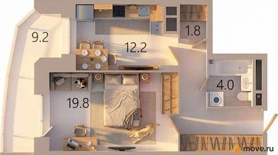 1-комн. квартира, 51.1 м&sup2;