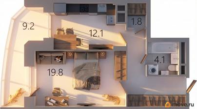 1-комн. квартира, 51.2 м&sup2;