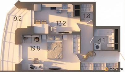 1-комн. квартира, 51.3 м&sup2;