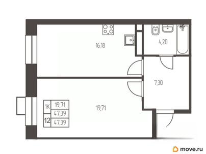 1-комн. квартира, 47.4 м&sup2;