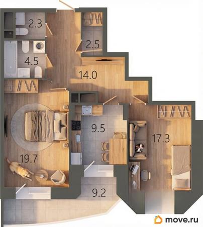 2-комн. квартира, 72.5 м&sup2;