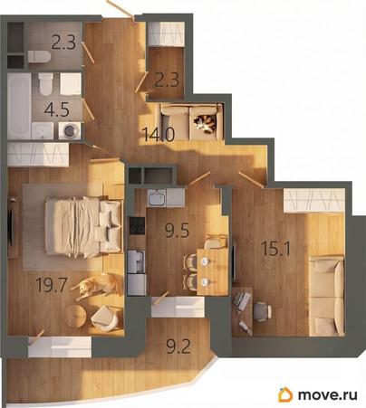 2-комн. квартира, 70.2 м&sup2;