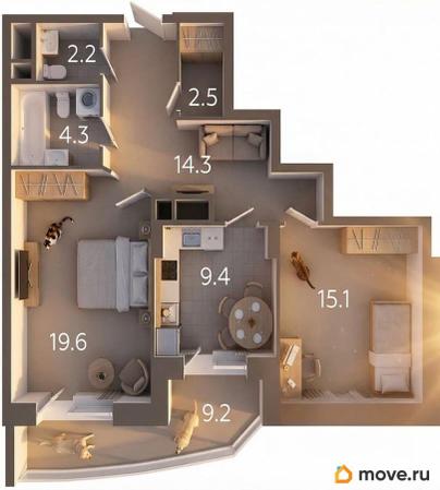 2-комн. квартира, 70.2 м&sup2;