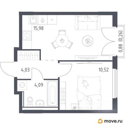 1-комн. квартира, 34.88 м&sup2;
