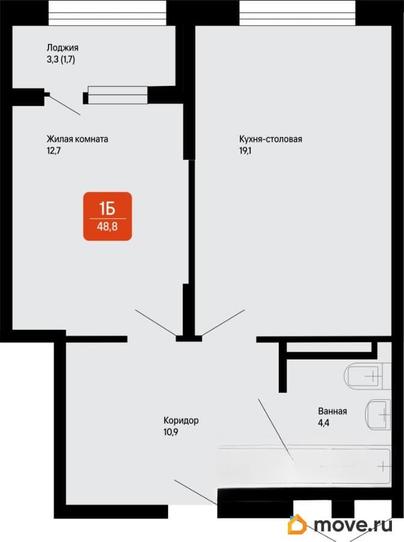 1-комн. квартира, 48.8 м&sup2;