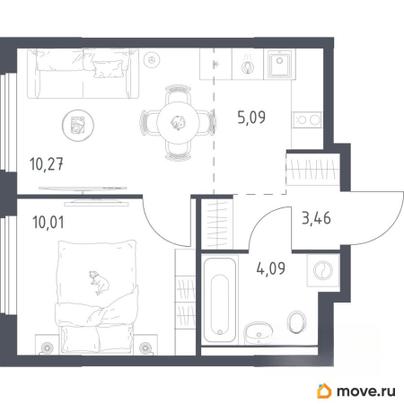 1-комн. квартира, 32.92 м&sup2;