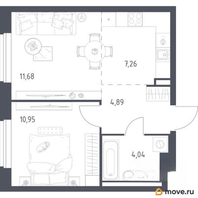 1-комн. квартира, 38.82 м&sup2;