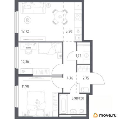 2-комн. квартира, 53.47 м&sup2;