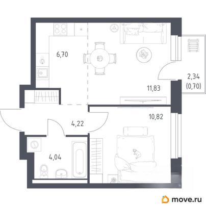 1-комн. квартира, 38.31 м&sup2;