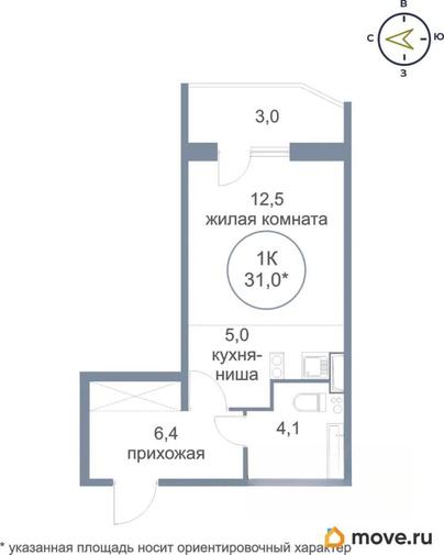 1-комн. квартира, 32.2 м&sup2;
