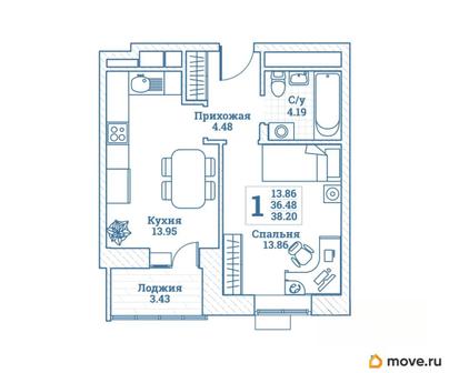 1-комн. квартира, 38.2 м&sup2;