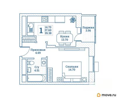 1-комн. квартира, 39.38 м&sup2;