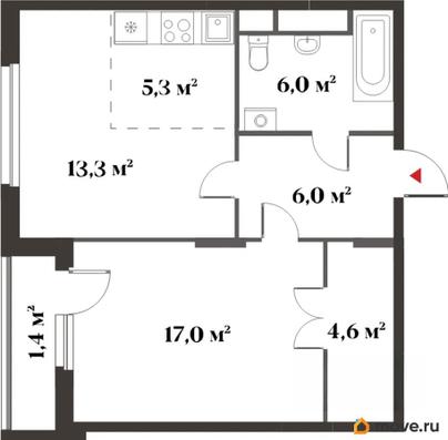 2-комн. квартира, 52.2 м&sup2;