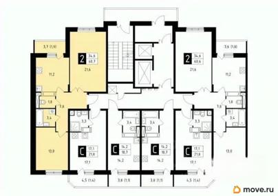 2-комн. квартира, 60.7 м&sup2;