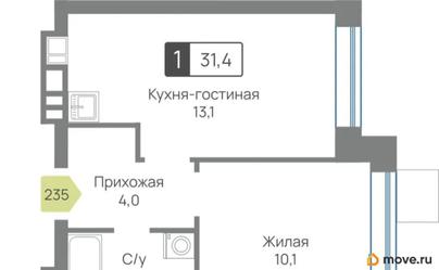 1-комн. квартира, 31.4 м&sup2;