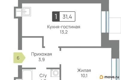 1-комн. квартира, 31.4 м&sup2;
