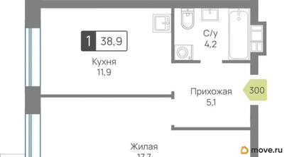 1-комн. квартира, 38.9 м&sup2;