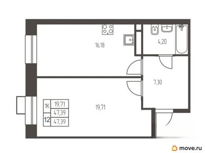 1-комн. квартира, 47.4 м&sup2;