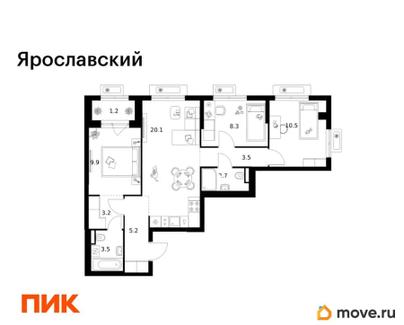 3-комн. квартира, 68.1 м&sup2;