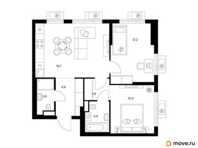 2-комн. квартира, 56 м&sup2;