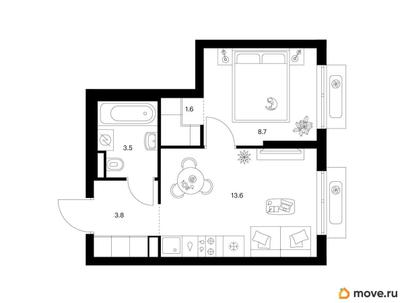 1-комн. квартира, 31.2 м&sup2;