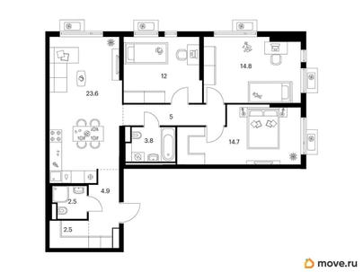3-комн. квартира, 83.8 м&sup2;
