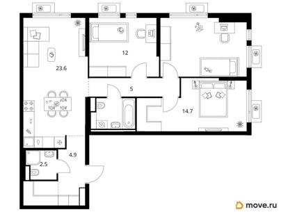 3-комн. квартира, 83.8 м&sup2;
