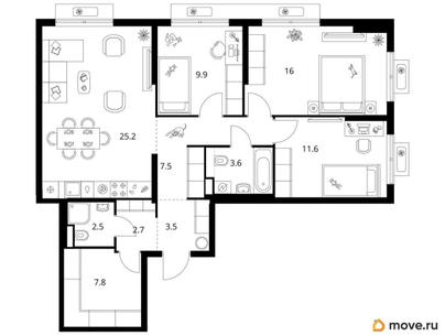 3-комн. квартира, 90.3 м&sup2;