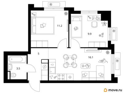2-комн. квартира, 45.7 м&sup2;