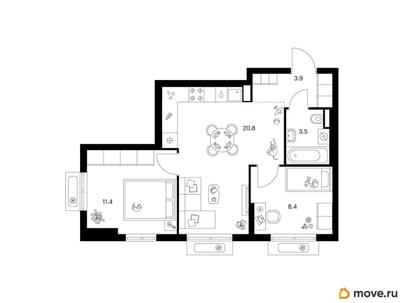 2-комн. квартира, 48 м&sup2;