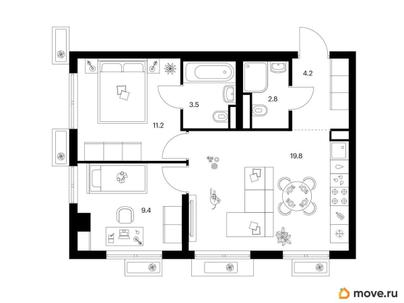 2-комн. квартира, 50.9 м&sup2;