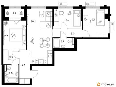 3-комн. квартира, 67.9 м&sup2;
