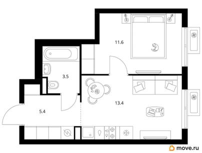 1-комн. квартира, 33.9 м&sup2;
