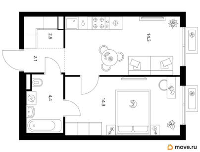 1-комн. квартира, 37.6 м&sup2;