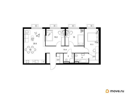 3-комн. квартира, 78.6 м&sup2;
